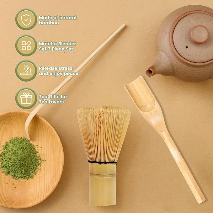 Japanese Matcha Whisk Set,Handmade Bamboo Traditional Starter Set,Traditional Matcha Tea Starter Kit with Tea Spoon Matcha Scoop, Safe Japanese Tea Accessories for Tea Lovers Beginners,gift