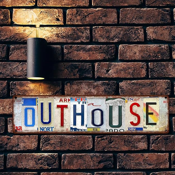 Vintage License Plate OUTHOUSE Sign – 16x4 Inch Rustic Bathroom Tin Sign, Funny Outdoor Toilet Wall Decor for Farmhouse, Cabin, RV or Outhouse Shed (Diversity-14) - Image 2