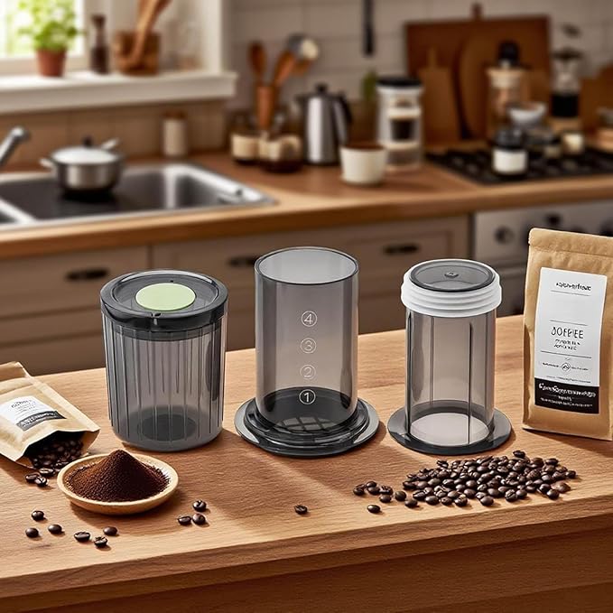 Portable Coffee Maker for Camping & Travel, Coffee Press - All-in-One French Press, Pour-Over & Espresso Style Manual Brewer, Small Coffee Maker for Full Bodied Coffee Without Grit, Less Bitterness