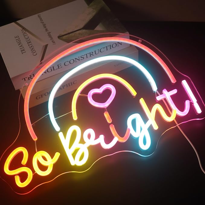 "So Bright!" Rainbow Light - Joyful & Vibrant LED Wall Art for Nursery, Playroom, Kids Room or LGBTQ+ Pride Decor, Dimmable USB, Cheerful Uplifting Gift for Celebrating Love & Color - Image 6