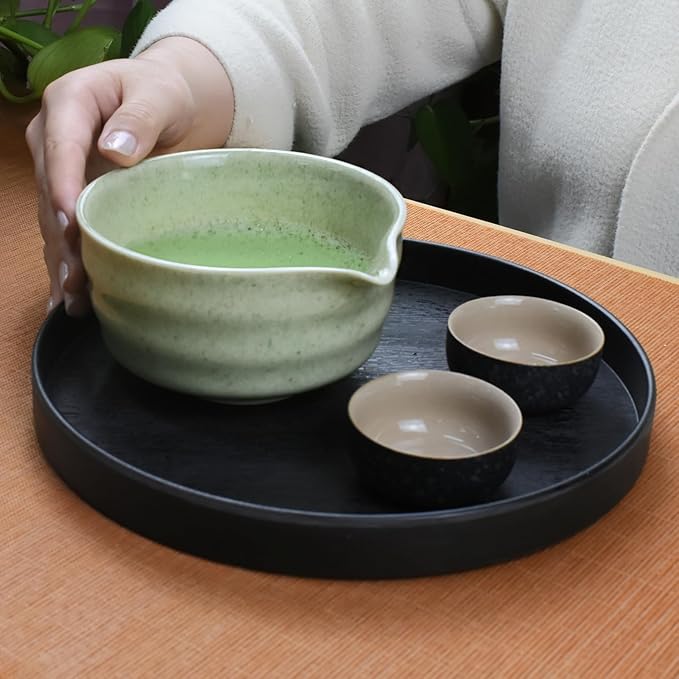 Artcome 4-Piece Matcha Tea Set - Complete Japanese Ceremony Kit with Bowl, Whisk, Whisk Holder, Scoop & Guide, Mottled Light Green