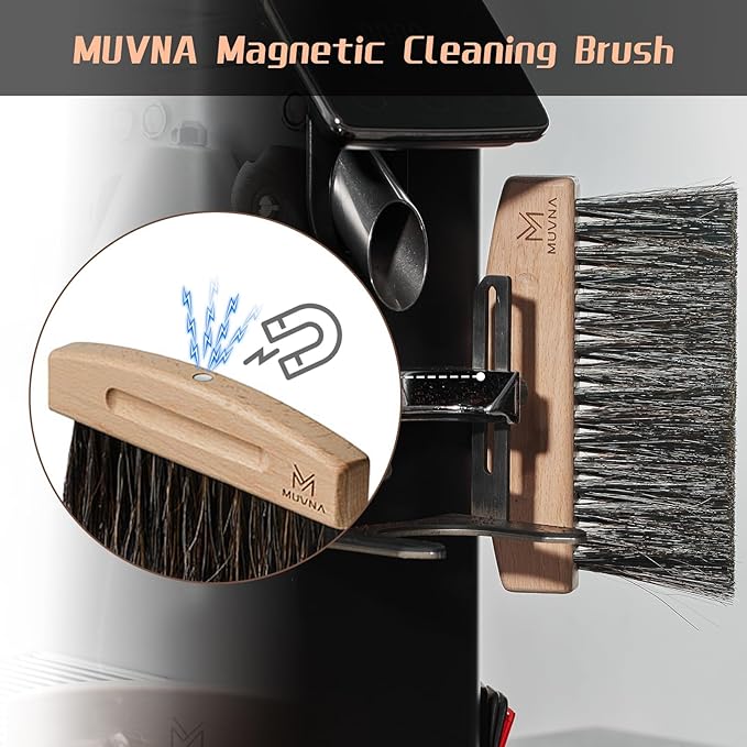 Coffee Brush and Dust Pan Set - Mini Hand Barista Broom, Magnetic Natural Horsehair Espresso Brush, Wood Barista Tools for Cleaning Tamping Station, Coffee Bar, Kitchen, Black
