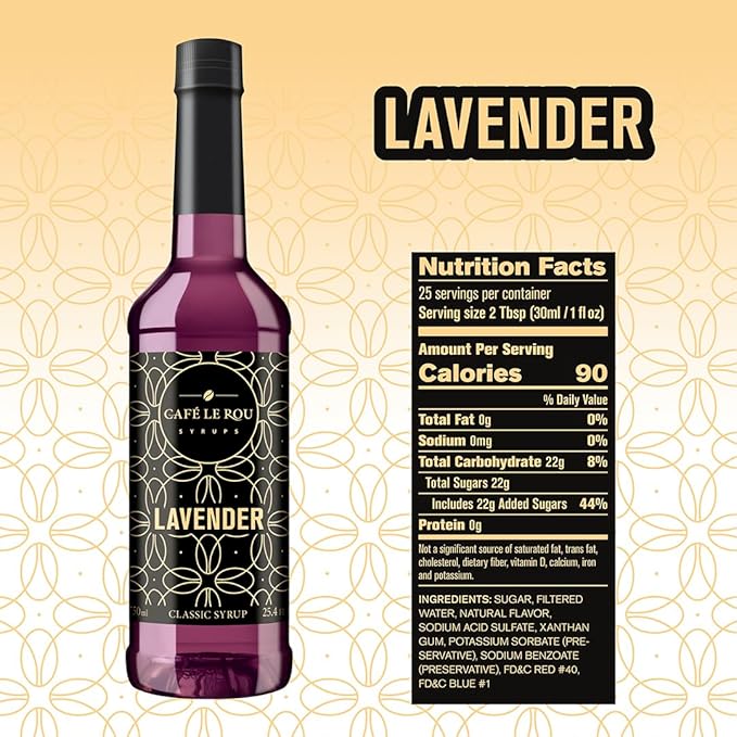 NEW Café Le Rou Lavender Coffee Syrup - 25.4oz Cafe Flavoring Syrup (Lavender, 2-pack) Includes 2 Coffee Syrup Dispensers Flavoring Syrup for Coffee and Tea