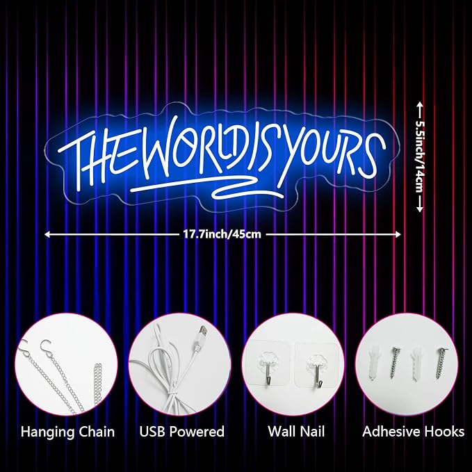 The World is Yours Neon Sign Dimmable World Yours LED Sign for Wall Decor USB Powered Neon Light for Man Cave Home Bar Bistro Club Cafe Wedding Game Room Birthday Gift Graduation Party - Image 6