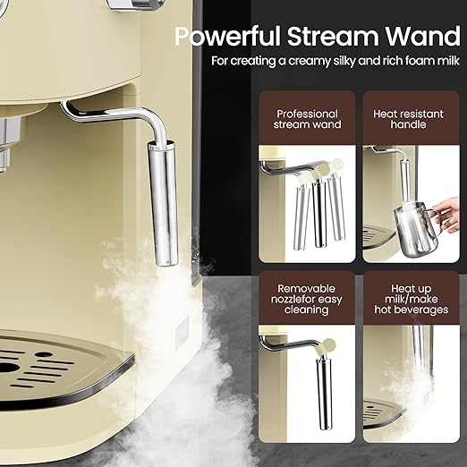 20 Bar Espresso Machine, Professional Stainless Steel Coffee Maker with LCD Display, 45oz Removable Water Tank, Home & Office Espresso Maker for Cappuccino Latte Macchiato, White