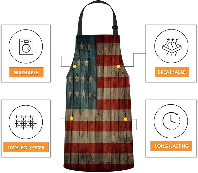 USA Flag Kitchen Apron for Women Men, Unisex Adjustable Cooking Apron, Waterproof Apron for Home Kitchen, Restaurant, Coffee House - Image 4