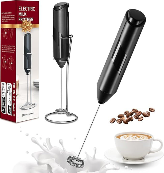 YSSOA Electric Milk Frother Handheld with Stainless Steel Stand Battery Operated Whisk Drink Mixer for Coffee, Latte, Matcha, Hot Chocolate, Mini Hand Blender