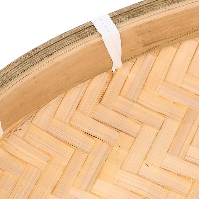 Bamboo Round Woven Tray 16.53X16.53X1.18In Handmade Basket Food Container for Drying Herbs Grains Vegetables Home Kitchen Serving