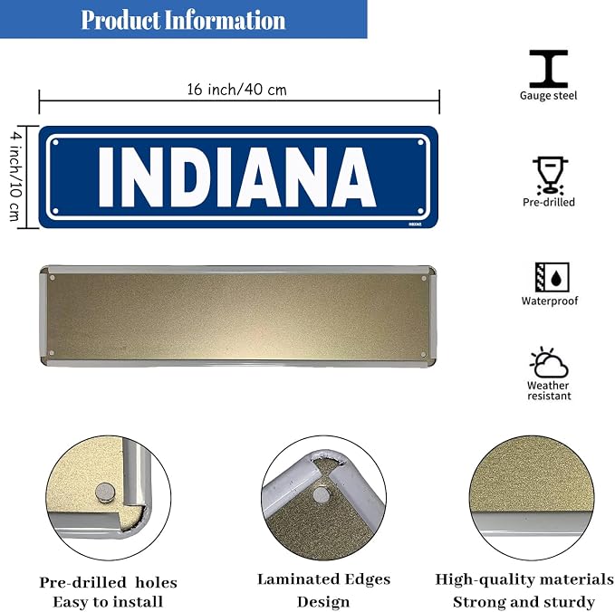 Indiana Sign Man Cave Metal Tin Signs Street Road Sign for Cafes Bar Pub Beer Club Wall Home Decor 16X4 Inches - Image 2