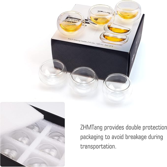 Double-walled Borosilicate Glass Tiny Teacups Each Holds 2 Oz／60ml (6 PCS)