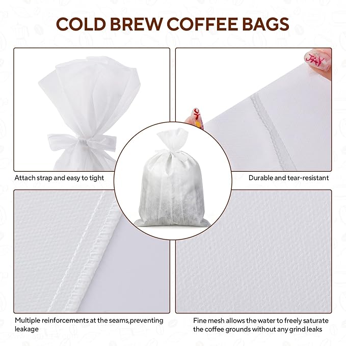 60PCS Commercial Cold Brew Coffee Bags with Drawstring, 20" X 20" Disposable Coffee Filters for 5 Gallon Buckets and Commercial Model Cold Brew Coffee Makers