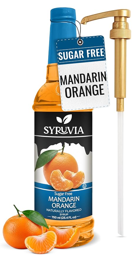 Syruvia Sugar Free Mandarin Orange Flavored Syrup for Drinks, Cocktails, Lemonades, Iced Teas and Desserts – 25.4 fl oz, With Pump by SYRUVIA