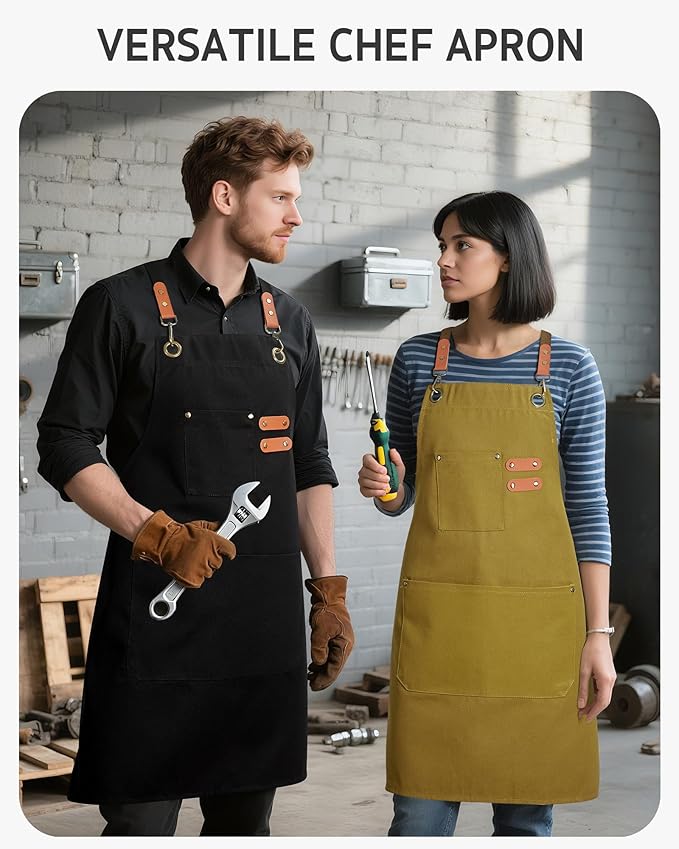 Syntus Chef Apron for Men Women Kitchen Cooking Apron with Pockets, Adjustable Bib Aprons Stain Resistant