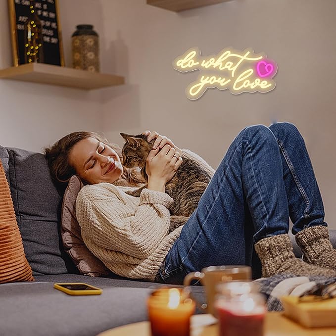 Do What You Love Neon Sign for Wall Decor, Warm White Letters Neon Light Dimmable USB Powered LED Sign for Bedroom Home Bar Wall Decor Anniversary Valentine's Celebrations Wedding Party