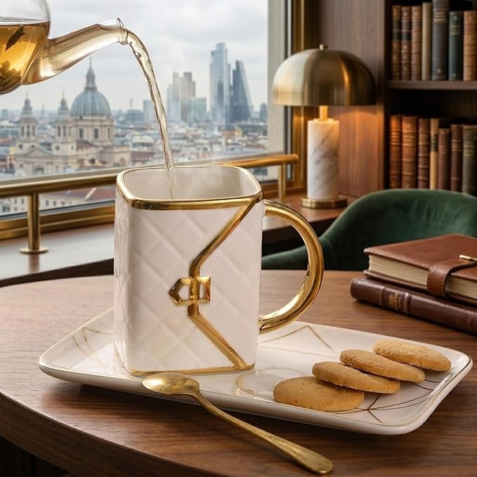 Handbag Shaped Mug, Handbag Coffee Mug And Saucer, Purse Coffee Ceramic Mug Set 10 Oz/ 310 ml Cute Creative Design Travel Tea Cup for Women Men Father's Day Thanksgiving