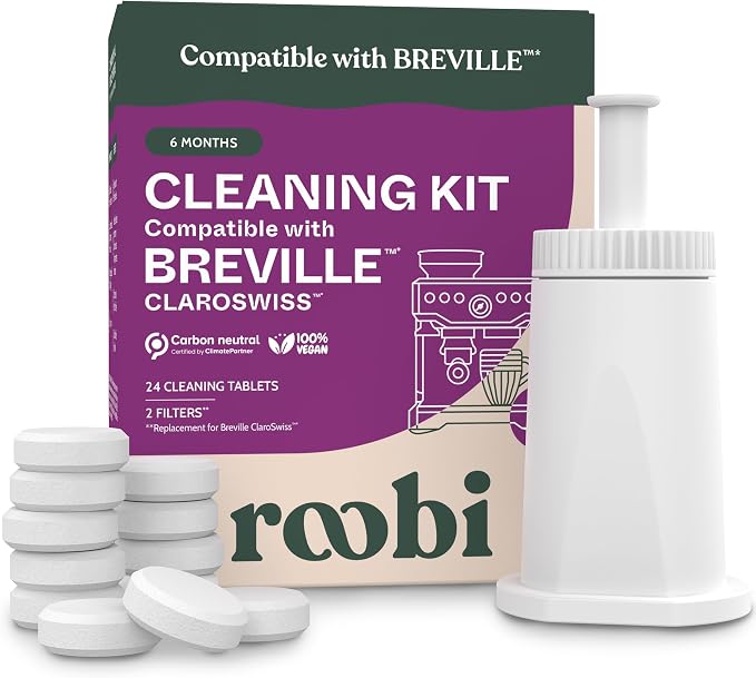 Roobi Espresso Cleaning Kit compatible with Breville ClaroSwiss Filters. Includes 24 Cleaning Tablets and 2 ClaroSwiss Water Filters. Carbon Neutral. 6 Month Supply. by Roobi