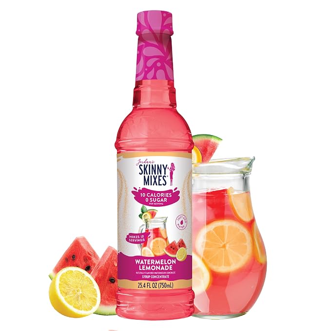 Jordan's Skinny Mixes Sugar Free Syrup, Watermelon Lemonade, Fruit Flavored Water Enhancer, Drink Mix Iced Tea, Lemonade, Drinks, Low Calorie Water Flavoring, Dairy & Gluten Free, Kosher, 25.4 Fl Oz by JordansSkinnyMixes