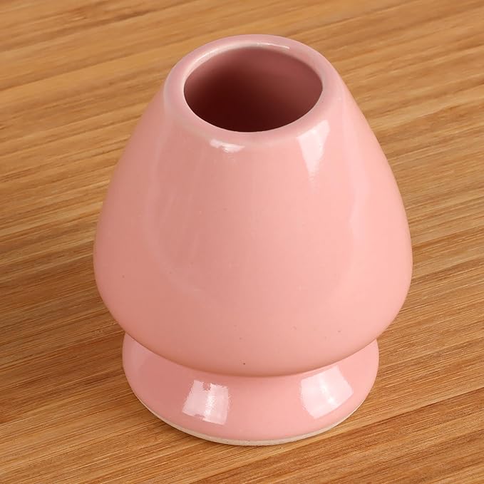 BambooMN Matcha Green Tea Whisk And Scoop 4 Piece Set - Pink Holder - 1 Set