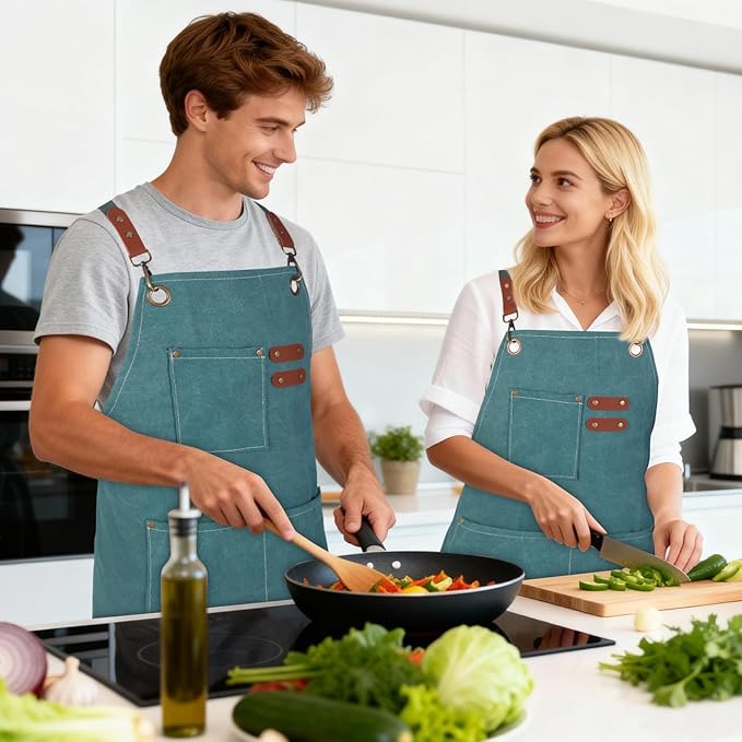 Aprons For Women Men With Large Pockets, Waterproof Cotton Chef Aprons For Cooking Server Grilling Bbq Kitchen