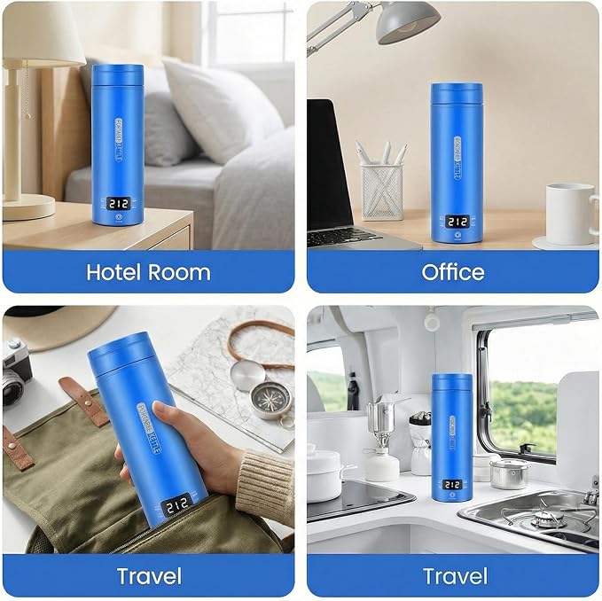 Travel Kettle,Portable Electric Kettle with Temperature Control, Brews Two Cups of Coffee, 316 Stainless Steel Inner Tank, Elegant Blue