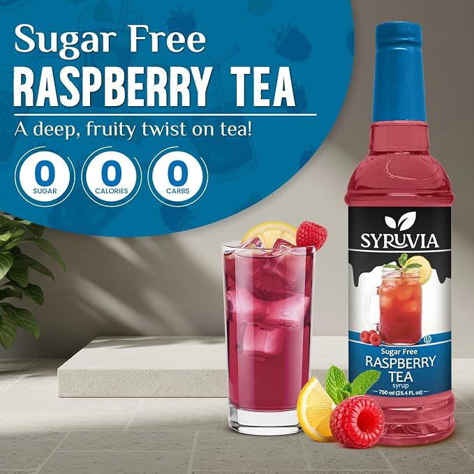 Syruvia Sugar Free Raspberry Tea Flavored Syrup for Drinks, Cocktails, Lemonades, Iced Teas and Desserts – 25.4 fl oz, With Pump - Image 3