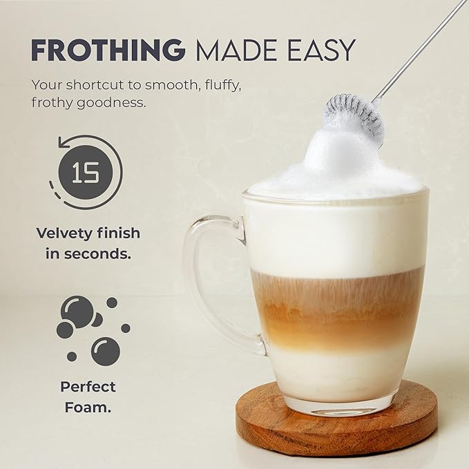 Zulay Kitchen Powerful Milk Frother Wand - Handheld Stainless Steel - Battery Operated Drink Mixer for Coffee, Lattes, Cappuccino, Matcha - Froth Mate Frother Gift - Aqua