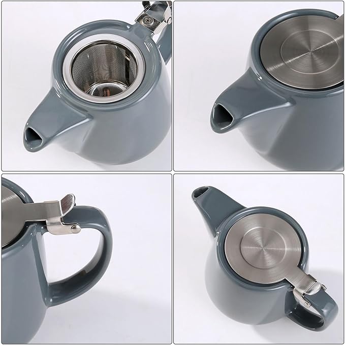 Ceramic Teapot With Stainless Steel Infuser, Heat Resistant, Perfect Tea Maker, Gray Teapot 500ml/17oz