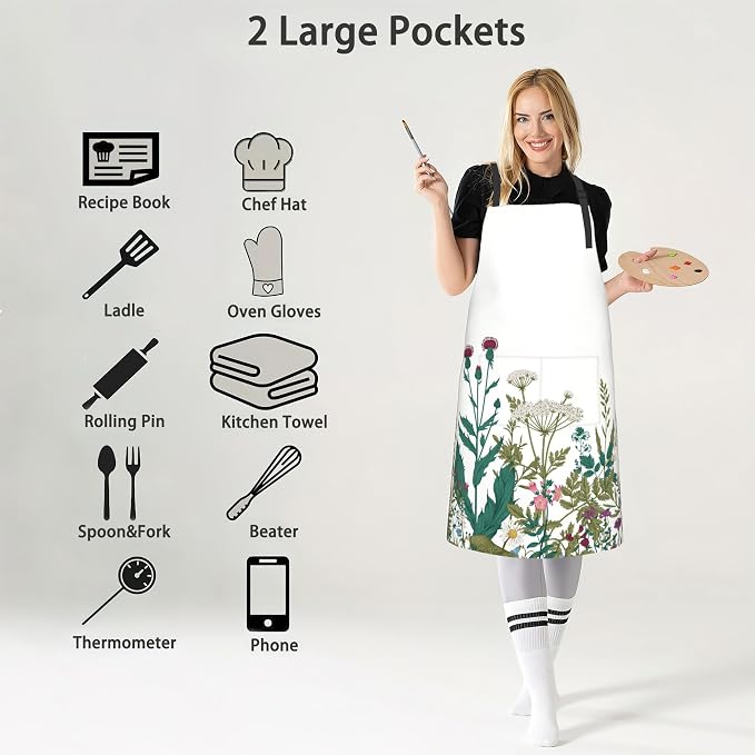 Apron, Stocking Stuffers Bib Apron with Adjustable Neck for Women, Suitable for Home Kitchen Cooking Apron - Image 4