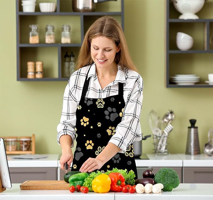 Dog Paw Print and Star Apron for Women Men, Adjustable Apron Cooking Kitchen Chef Apron for Home Kitchen, Baking Gardening BBQ, Coffee House, Restaurant - Image 5