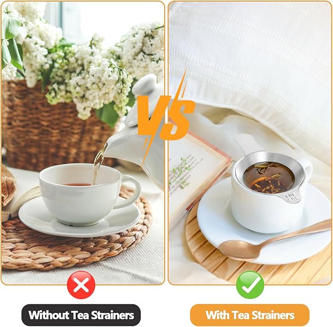 WUWEOT 6 Pcs Different Size Tea Infuser, 304 Stainless Steel Mini Fine Mesh Strainer, Coffee Filter with Double Handles for Hanging on Teapots, Mugs, Cups to Steep Loose Leaf Tea and Coffee
