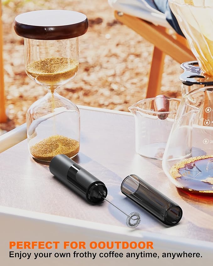 Handheld Milk Frother with Cover, Battery Powered Portable Drink Mixer (2AA Not Included) - Electric Frother Wand for Coffee, Latte, Matcha, Cappuccino & Hot Chocolate