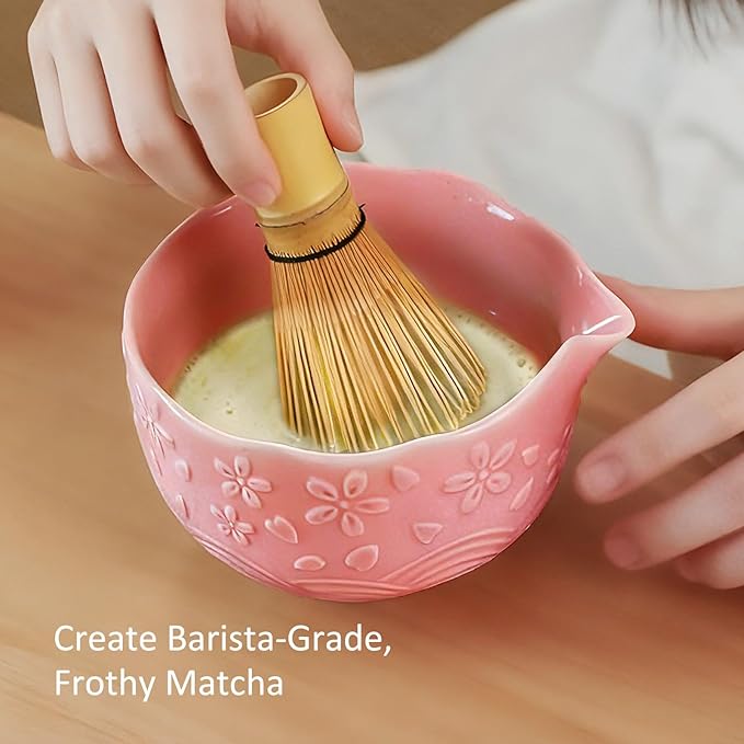Matcha Whisk Set, 8 Pcs Matcha Kit with Ceramic Japanese Matcha Bowl & Accessories Kit for Traditional Tea Ceremony, Home Use & Gifts for Matcha Lovers (Pink)