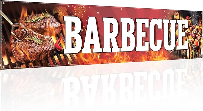 Tegeme Barbecue Banner Sign 2x10 ft/ 24x120 Inch Large Oxford Fabric BBQ Banner Barbecue Birthday Party Decorations Backdrop with 10 Grommets for Easy Hang Indoor Outdoor