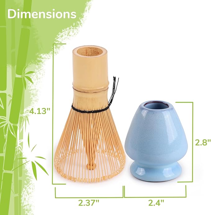 Matcha Tea Bamboo Whisk And Ceramic Rest 2 Piece Set - Shimmering Blue Holder - 1 Set