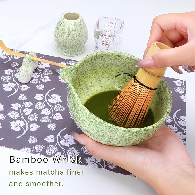 Matcha Whisk Set,11Pcs Japanese Matcha Kit with Ceramic Bowl & Whisk,Scoop, Sifter,Measuring Cup, Whisk Holder, Tea Cloth–Traditional Matcha Set for Gift Box,Making Latte for Friend,Family,Tea Lovers