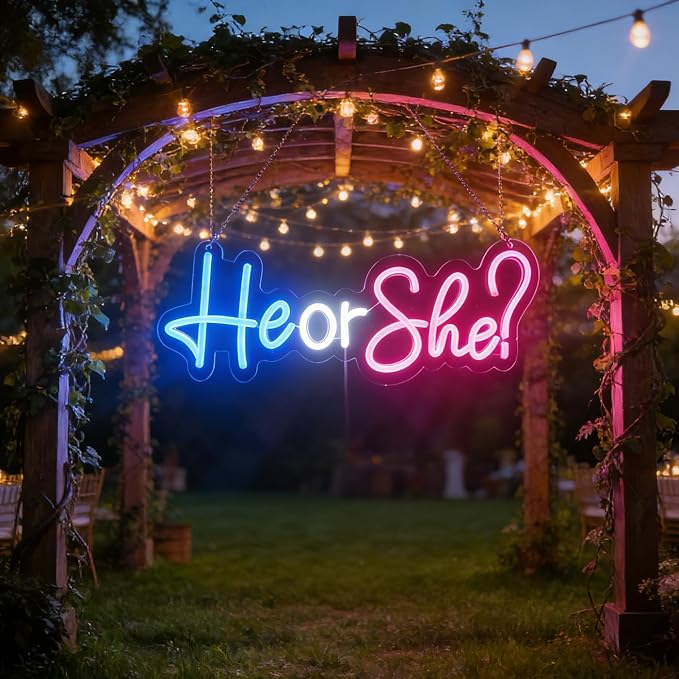 He or She Neon Signs Led Gender Reveal Party Decorations Neon Letters Signs Pregnancy Announcement Party Supplies Baby Shower Yard Signs(Pink-blue) - Image 3