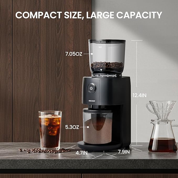 Coffee Grinder, Electric Burr Coffee Grinder with Conical Burr, Coffee Bean Grinder Electric with 38 Grind Settings for Espresso & French Press, Black