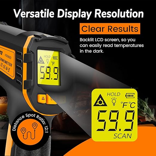 Infrared Thermometer Digital Temperature Gun Laser Meat Thermometer for Cooking, Food, Pizza Ovens, Grilling, Engine, Candy, Laser Griddle, Indoor HVAC Refrigerator Tool -58°F to 1112°F (-50℃~600℃)