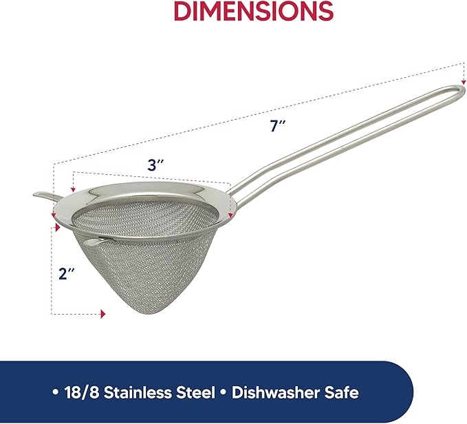 HIC Kitchen Double-Ear Conical Tea Strainer, 18/8 Stainless Steel, 3-Inch, For Straining Brewed Loose Leaf Tea And Mulled Beverages, Set of 2