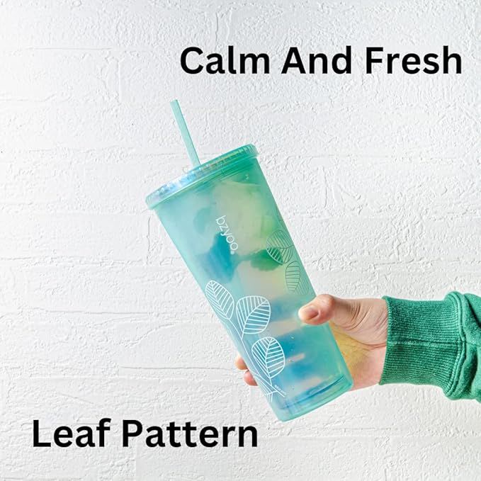 bzyoo SIP 24oz (710ml) Double Wall Plastic Tumbler with Lid and Straw Cold Drink Travel Mug Reusable Ice Coffee Tea Cup Perfect for Office Poolside Parties Gifts Color: Pearl Green