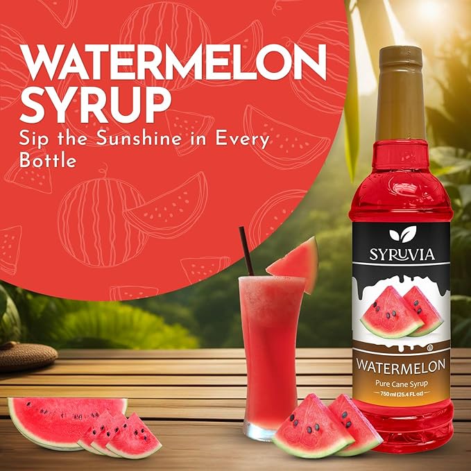 Syruvia Watermelon Syrup, Flavored Syrup for Drinks, Cocktails, Lemonades, Iced Teas, and Desserts – 25.4 fl oz