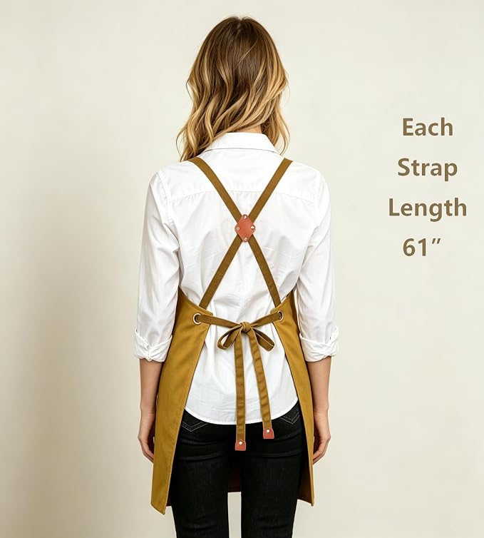 AFUN Aprons for Women Men with Large Pockets, 12-Ounce Cotton Canvas Cross Back Apron - Image 3