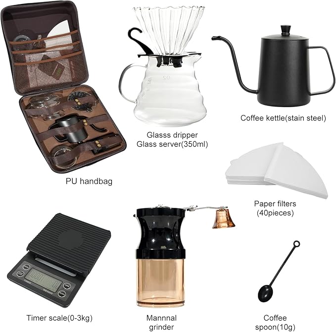Pour Over Coffee Maker Set, All in One Portable Coffee Maker, Ideal for Home Brewing and Travel, Coffee Lover Gift