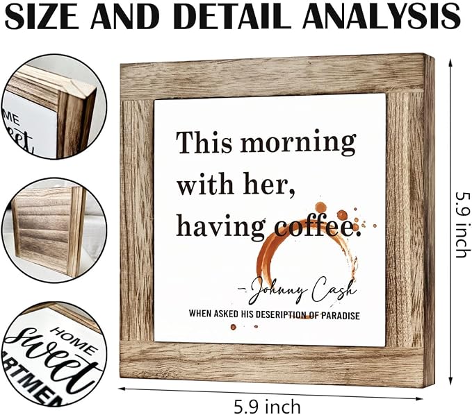 Coffee Decor Set, Wooden Box Signs for Home Decor, Farmhouse Wood Sign, Cafe Table Desk Decortion, This Morning With Her Having Coffee Sign - Image 2