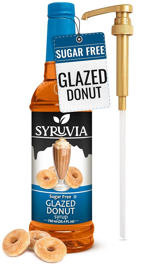 Syruvia Sugar Free Coffee Syrup, Glazed Donut Flavored Syrup for Drinks, Lattes, and Desserts – 25.4 fl oz, With Pump by SYRUVIA