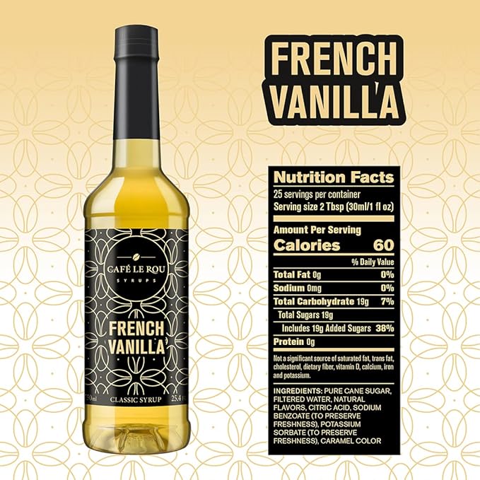 Café Le Rou Coffee Syrup Variety 5-Pack- 25.4 oz Vanilla, French Vanilla, Caramel, Salted Caramel, Hazelnut, *Includes 5 Syrup Pumps*, Flavoring Syrup for Coffee, Tea and Espresso