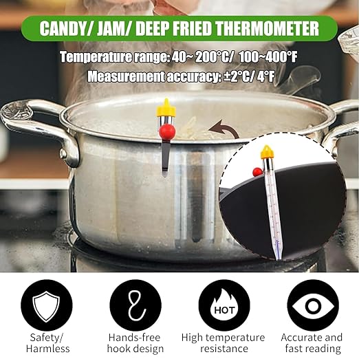 LABO Candy Thermometer, Analog Glass Thermometer with Pot Clip, Dual Scale -40 to 400°F / -40 to 200°C, Instant Read for Sugar, Jam, Syrup, Jelly, Deep Frying, Home Cooking