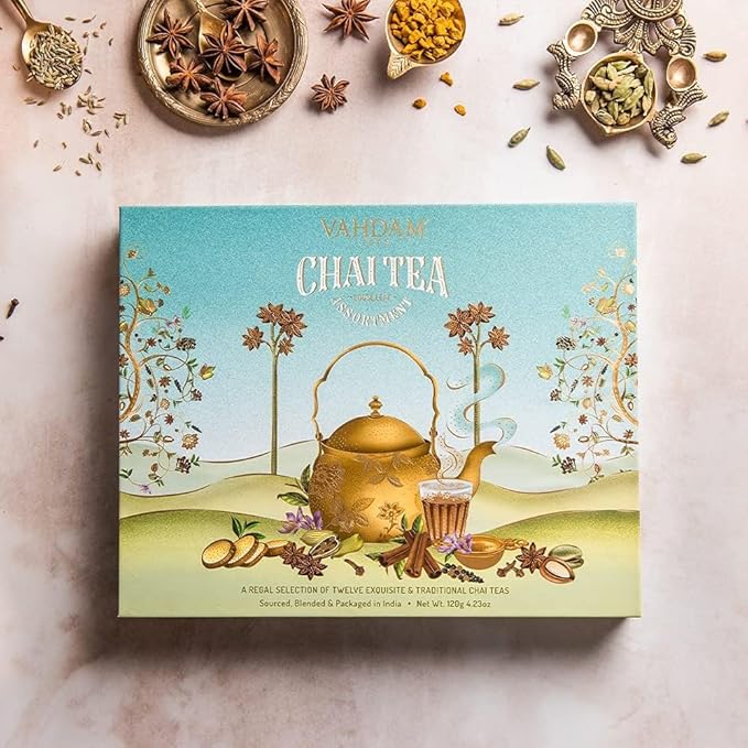 VAHDAM, Chai Tea Gift Set (12 varieties) Chai Loose Leaf Tea in Tin Caddy Gift Box | Exotic Chai Tea Blends | Gluten Free, Non GMO | Gifts for Men and Women | Gifts for Him/Her