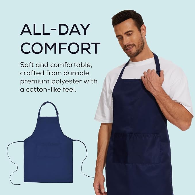 Will Well Kitchen 2 Pack Bib Apron For Men & Women with 2 Pockets - Navy | Unisex 33'' x 27'' Oil & Water Resistant Soft Kitchen Chef Apron with Adjustable Neck Strap & 38'' Waist Ties for Snug Fit - Image 4