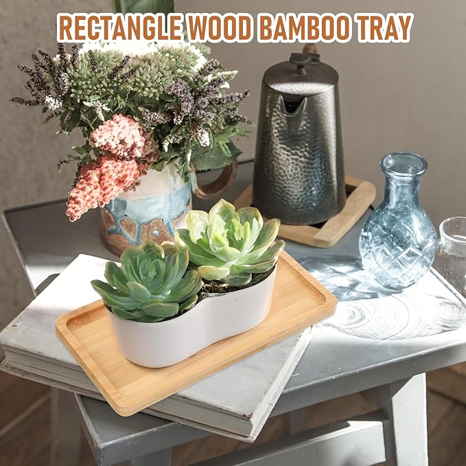 16 PCS Small Bamboo Tray, Bamboo Vanity Tray for Bathroom, Kitchen, Serving - Natural Rectangular Serving Trays for Perfume, Plants, Food - 6.9 x 3.5 x 0.4 Inches